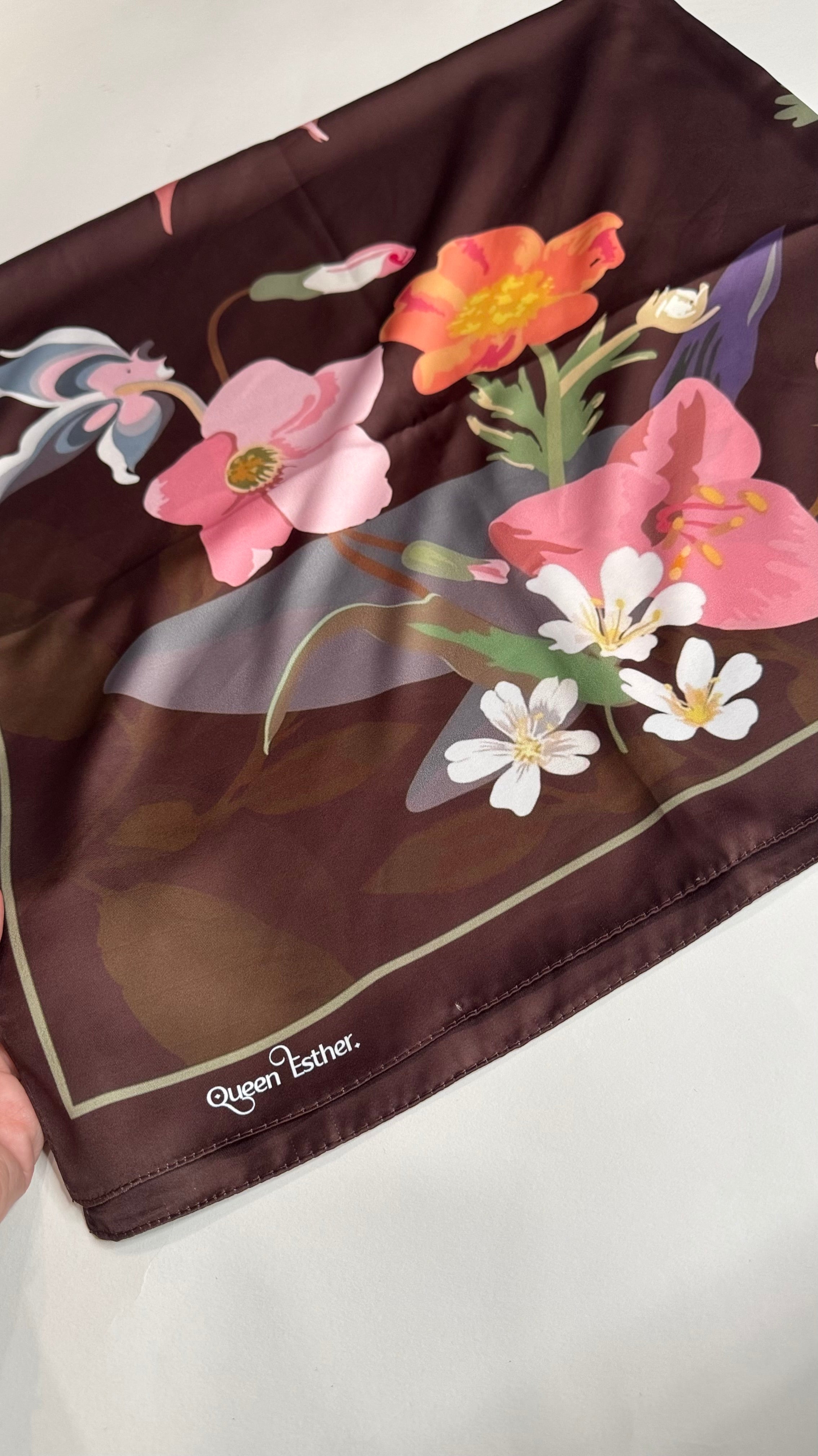 Chocolate Flower Satin Square