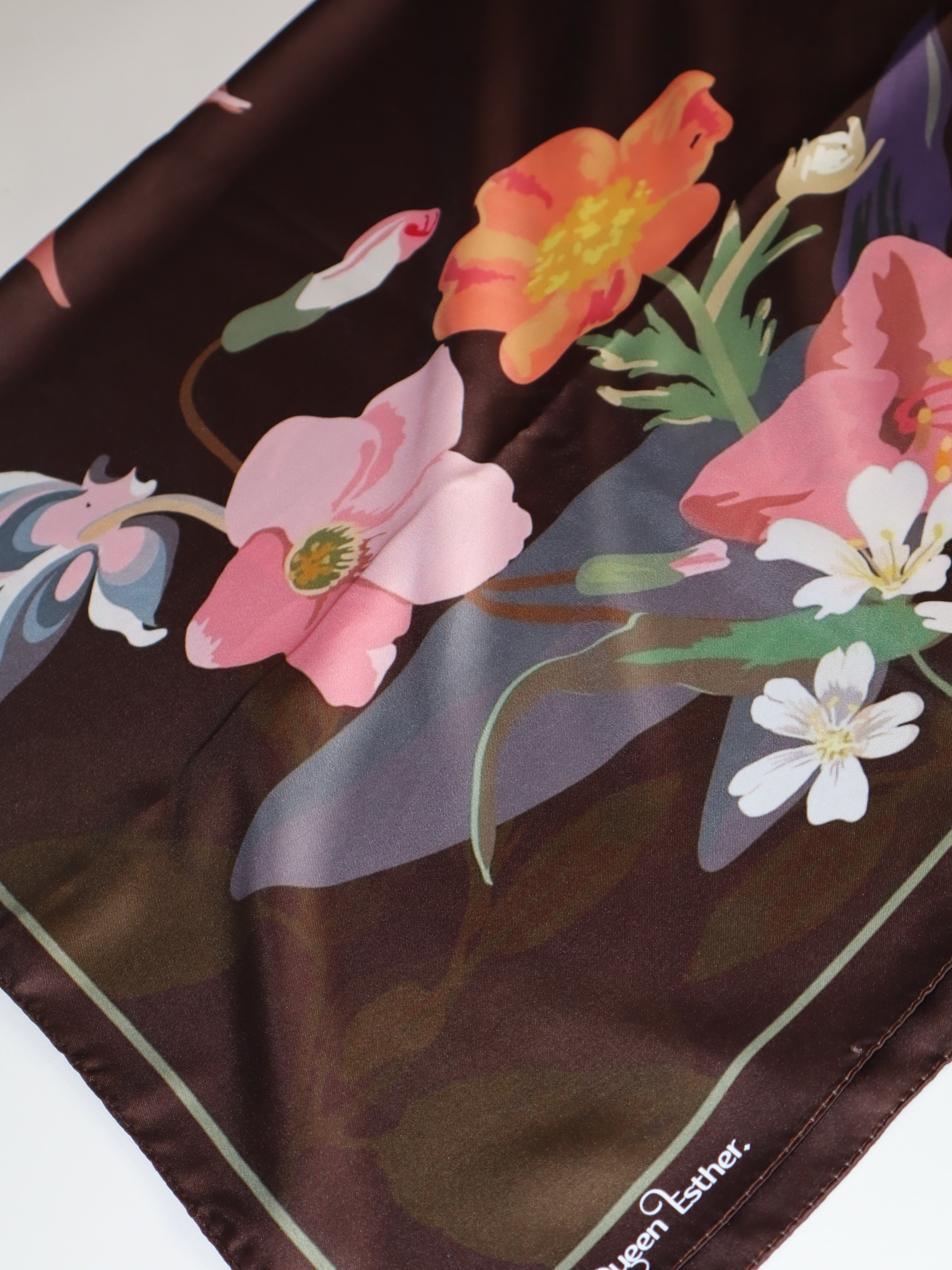 Chocolate Flower Satin Square
